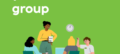 youth reference group text with image of four people talking around a table