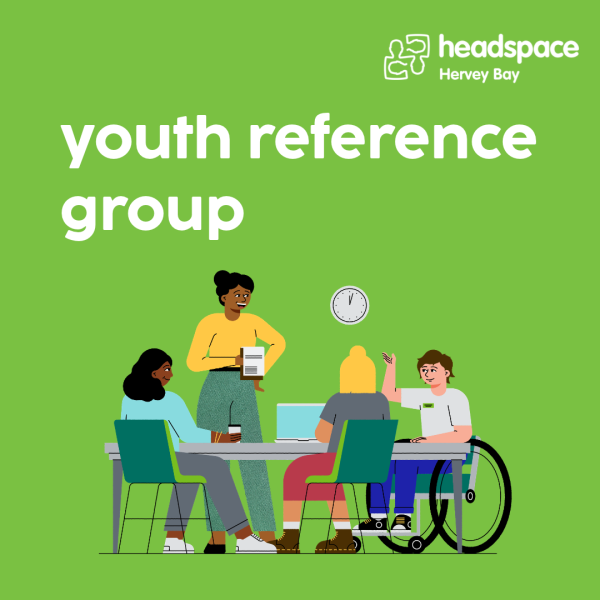 youth reference group text with image of four people talking around a table