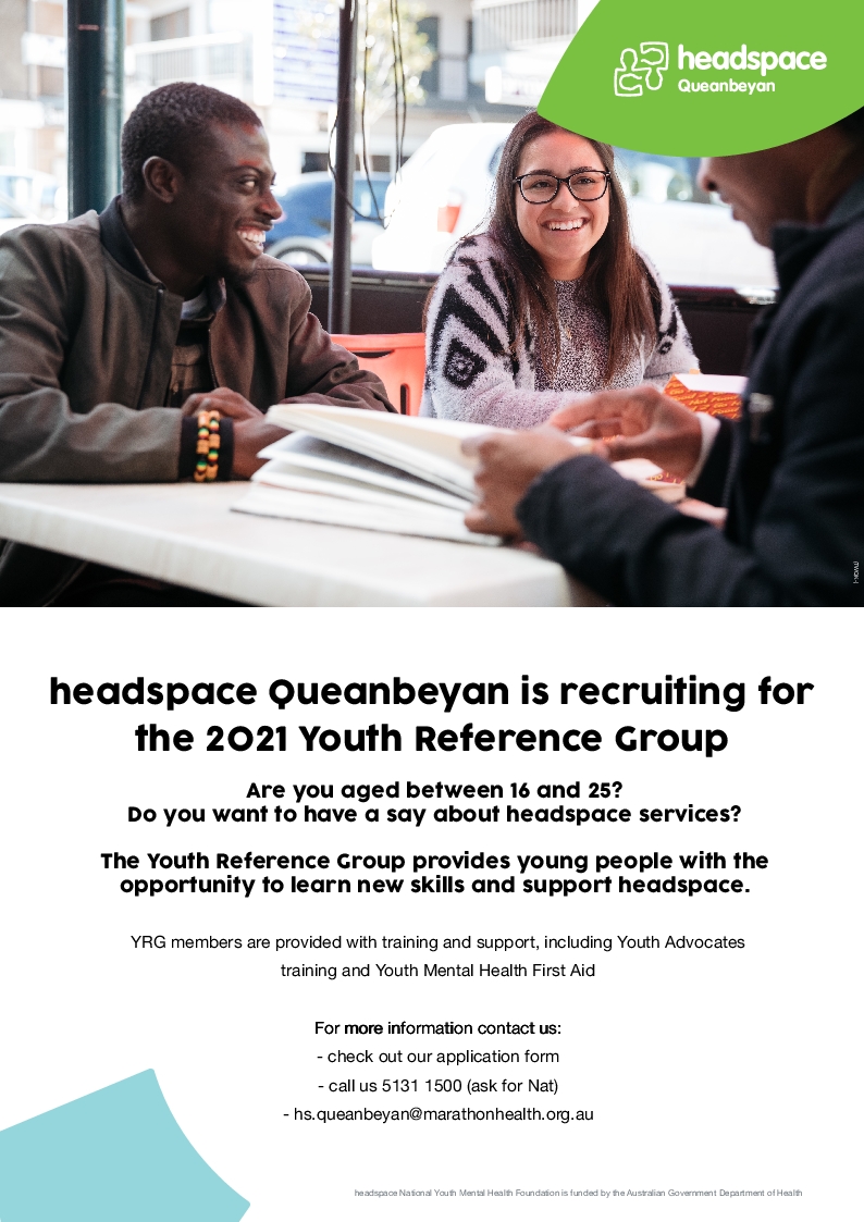 headspace Queanbeyan 2021 Youth Reference Group Applications Now Open!
