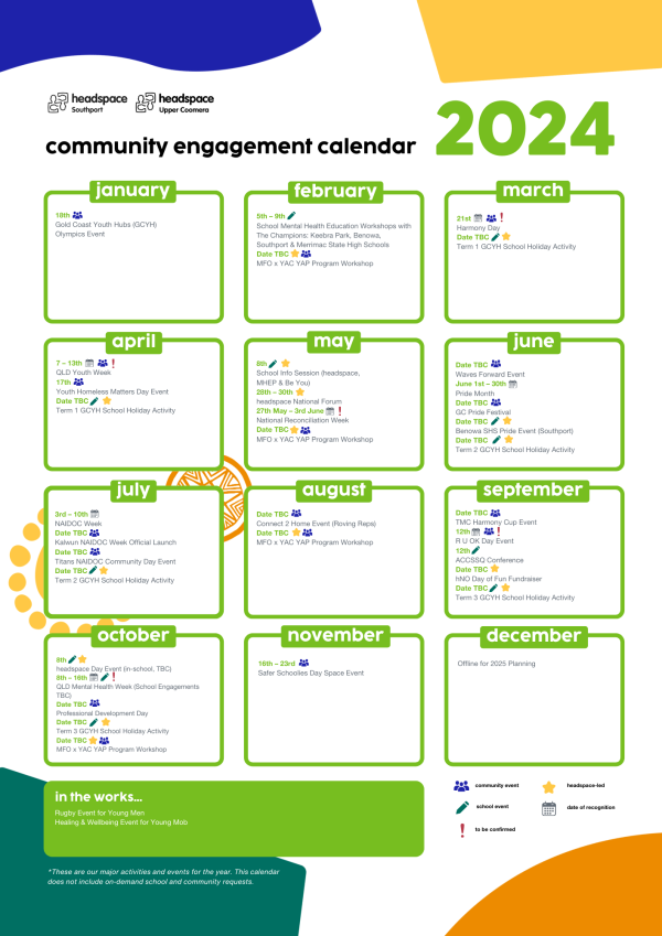 headspace Upper Coomera community engagement calendar 2024
