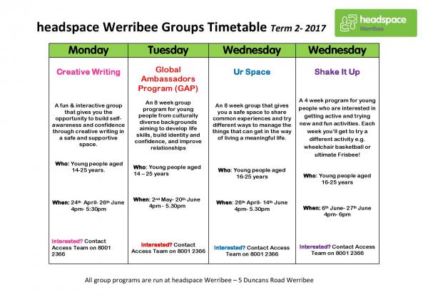 Term 2, 2017 group timetable
