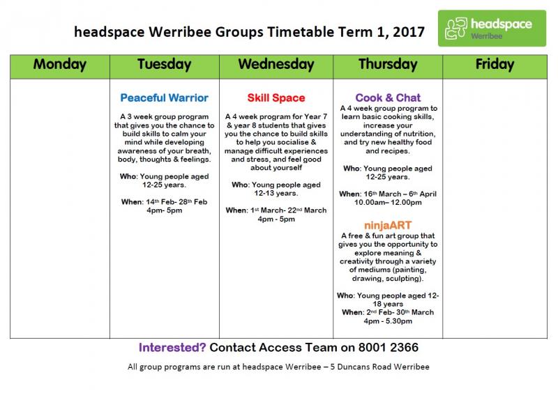 groups timetable term 1 2017
