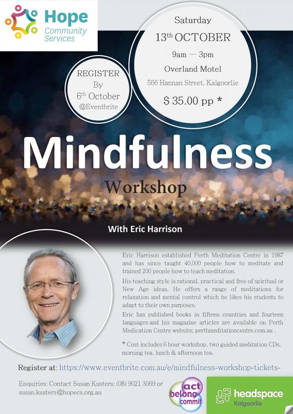 FLYER Eric Harrison Mindfulness Workshop 13th October Act Belong Commit5